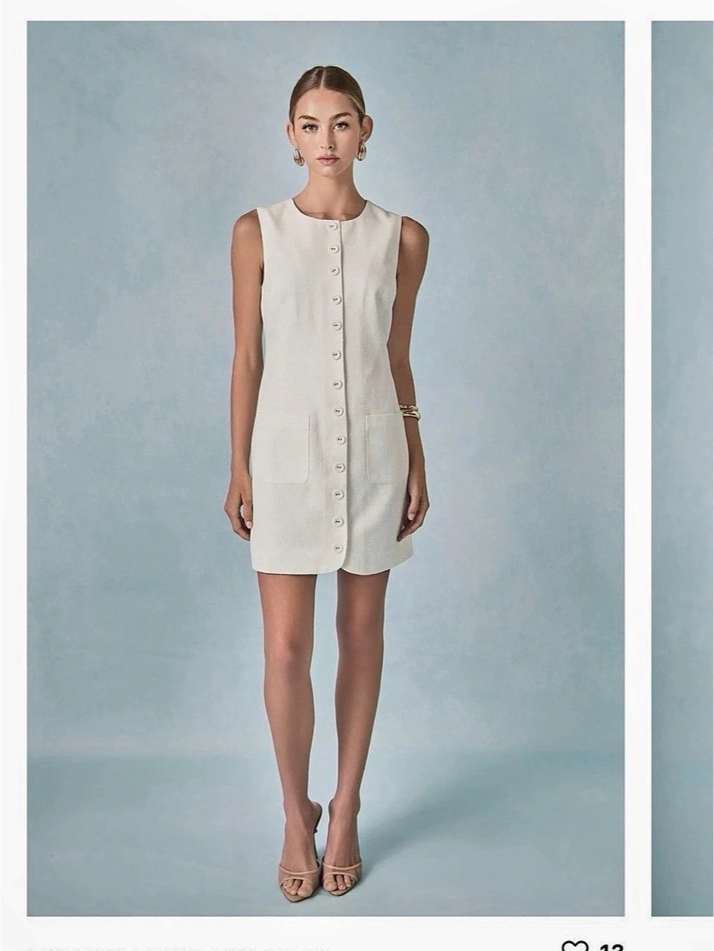 endless rose Linen Buttoned Mini Dress in White